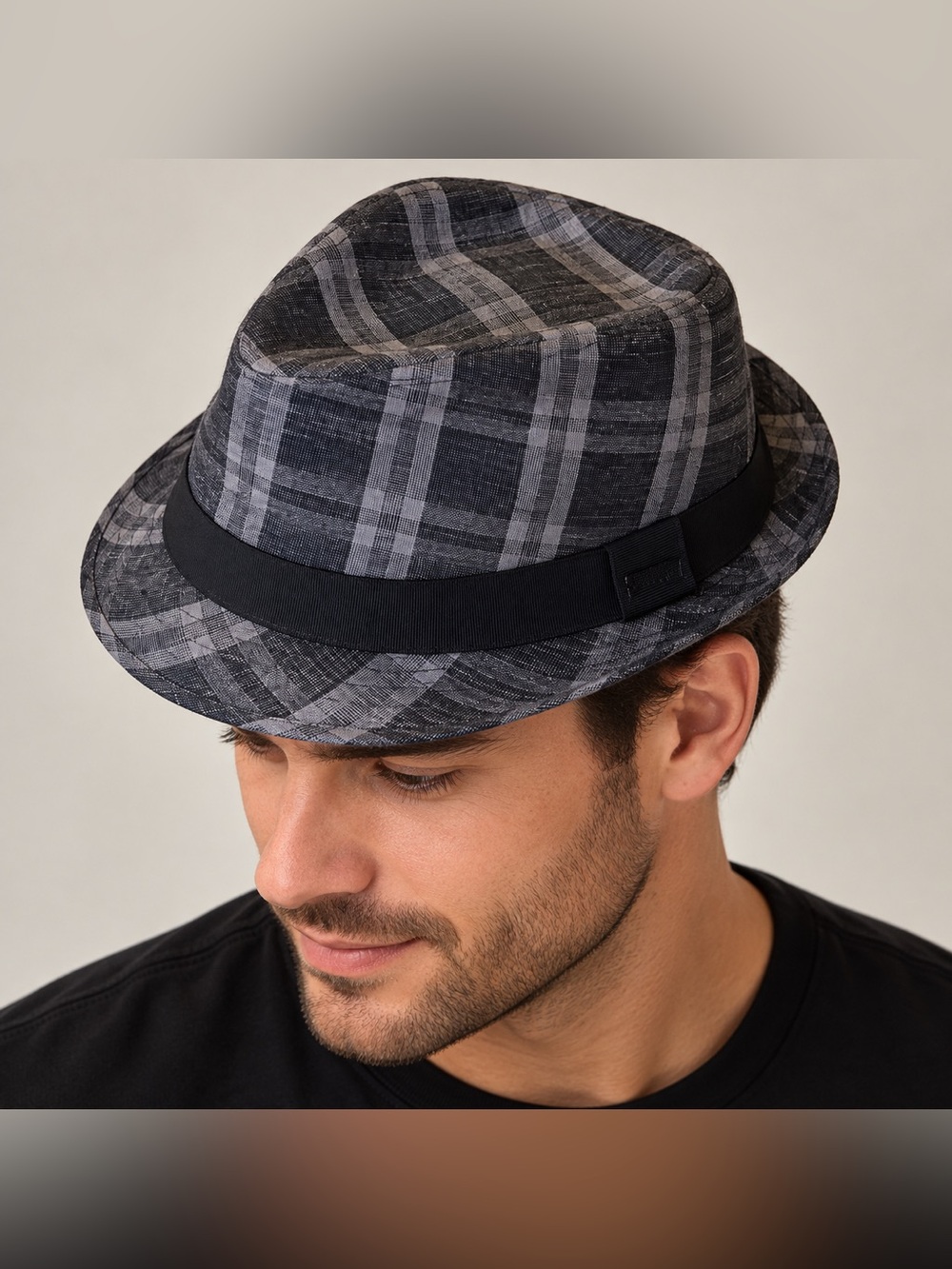 Levi’s Men’s Gray Black Plaid Cotton Fedora Trilby Hat S/M